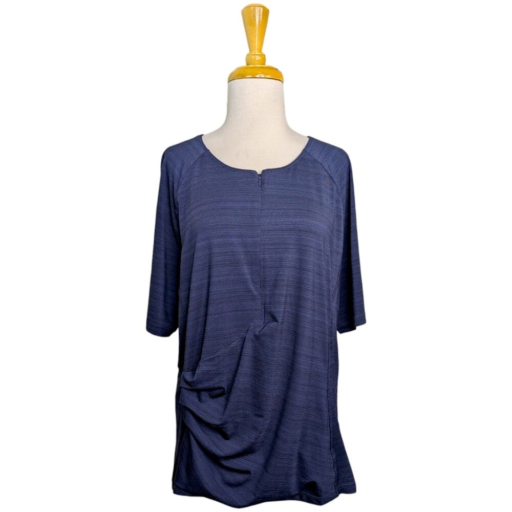 Athleta Womens Top 1X Pacifica Wrap Front Ath Short Sleeve Leisure Blue Zipper